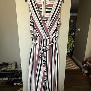 Torrid Pink and Black Striped Jumpsuit